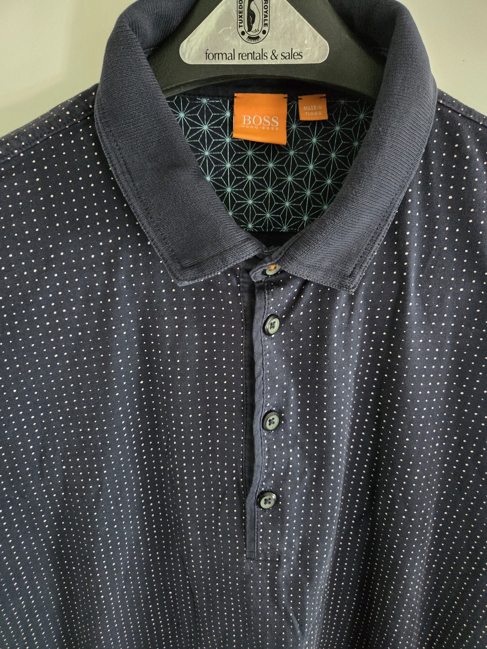 BOSS Orange Tab Men's Navy Microdot Polo Shirt